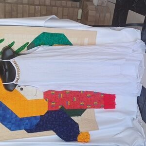 Mlle Gabrielle White Linen Low/High Maxi Dress with Gold chain Detailing 3X NWT